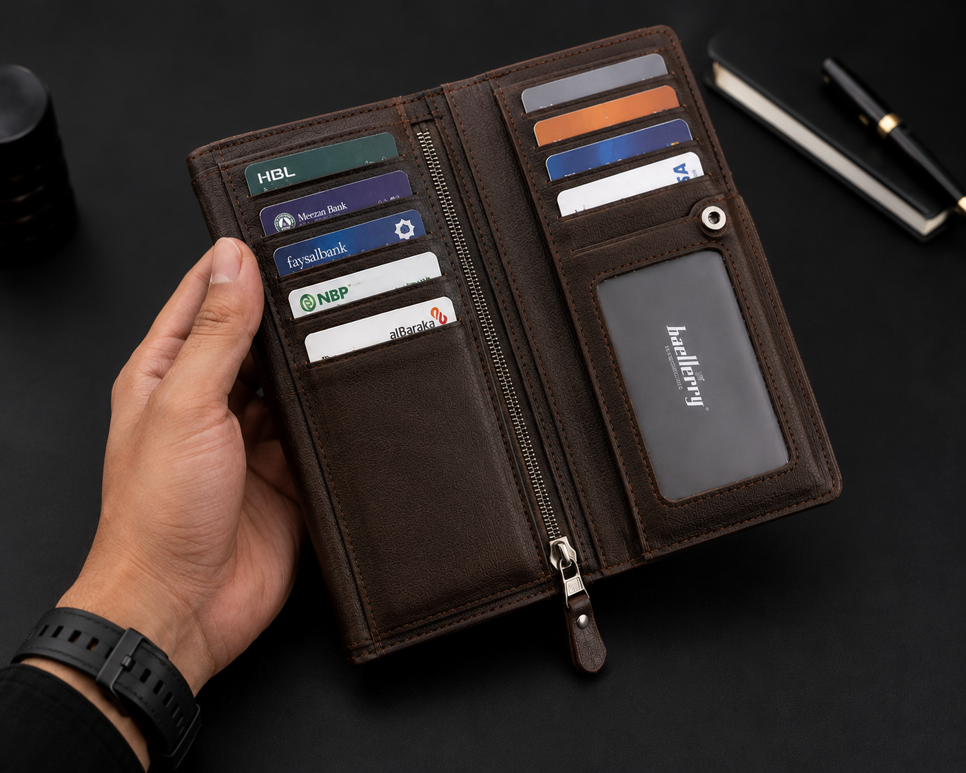 Long Wallet Slim Multi Pocket  Leather