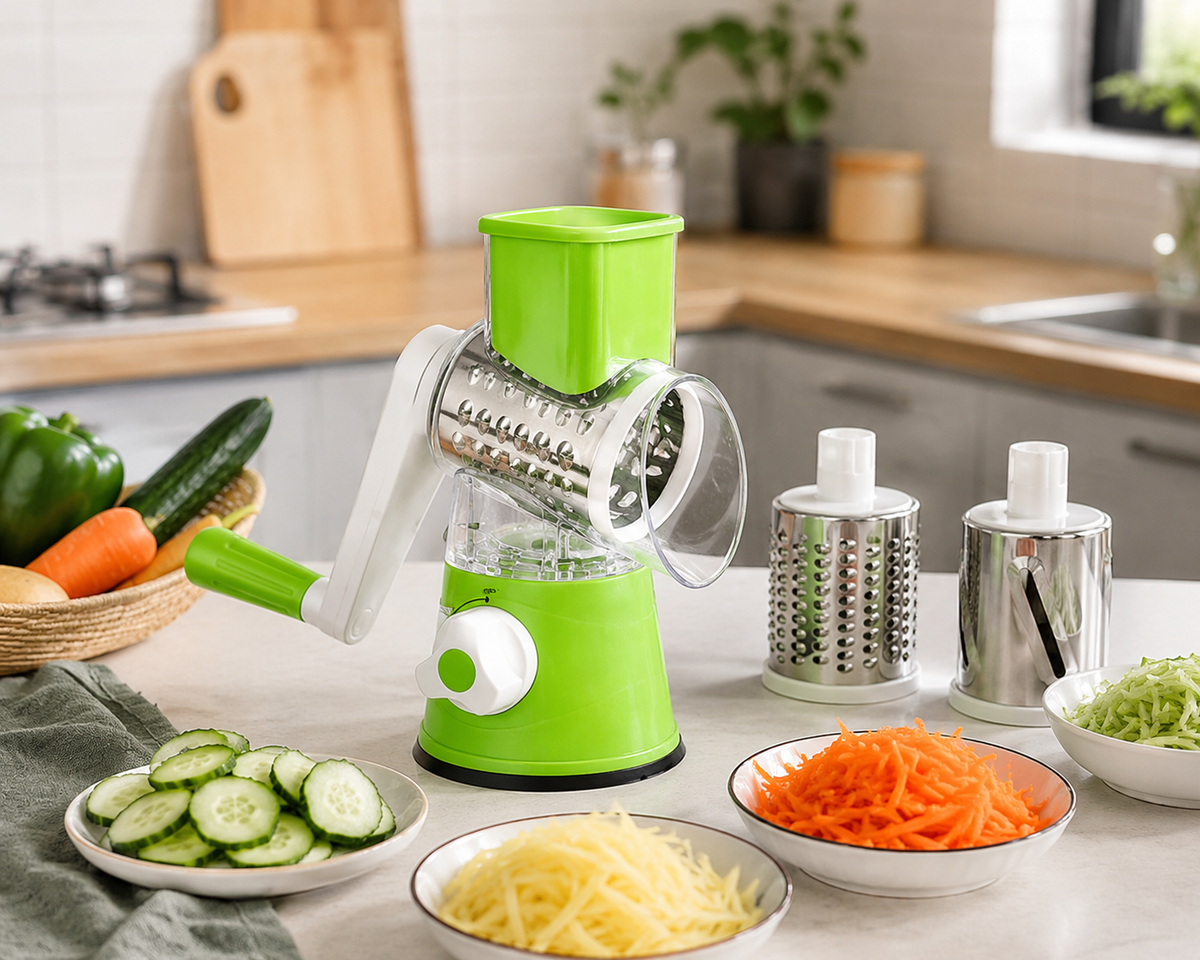 3-in-1 Manual Rotary Vegetable Cutter & Grater